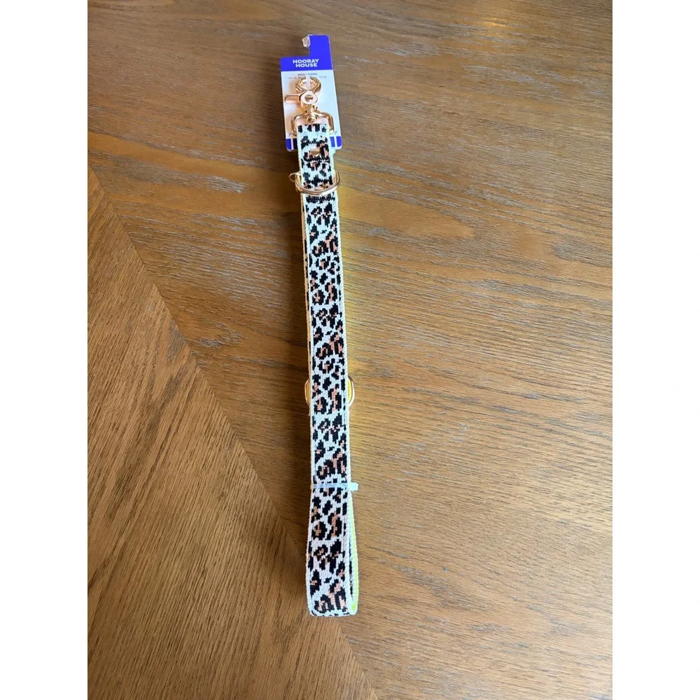 Hooray House Leopard Print Dog Leash 5ft Gold Metal Claw Clip Neon Green